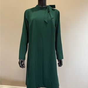 Calvin Klein Forest Green Long Sleeve Tie-Neck Dress